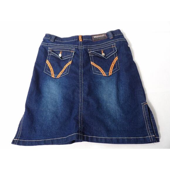 Vezucci Jeans Skirt Dark Wash Knee Length Modest Womens Sz 14 Orange Accent Y2K - Picture 9 of 11